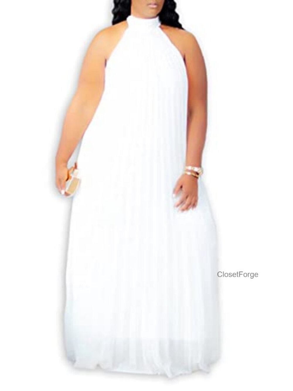 Plus Size Chiffon Halter Maxi Dress Sleeveless A-Line